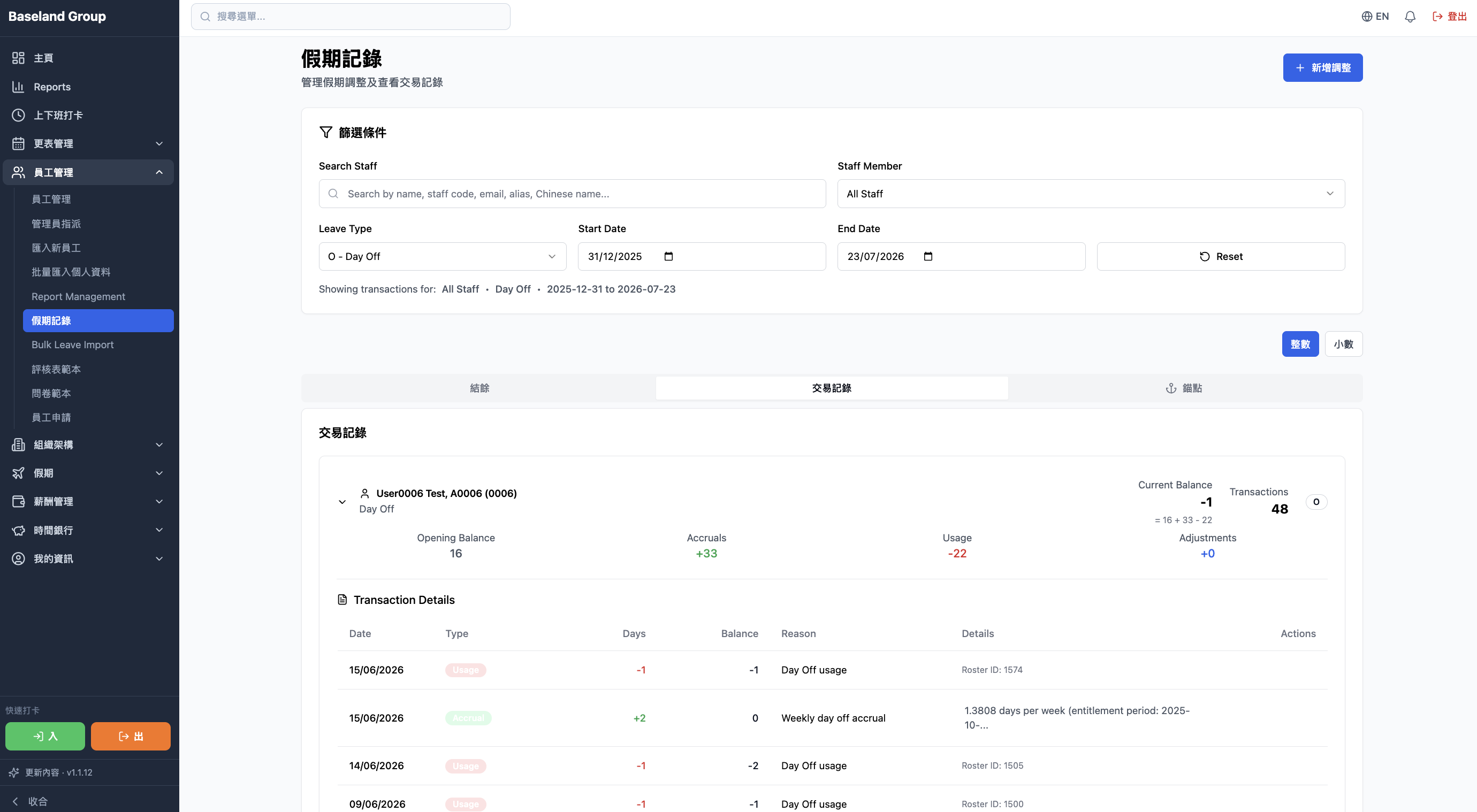 Leave ledger